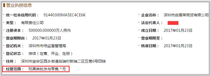 深圳市由雪萊商貿公司經營范圍截圖