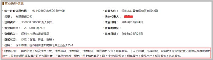 深圳市甘霖普澤商貿公司經營范圍截圖