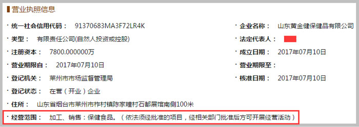 山東黃金健保健品經(jīng)營范圍參考圖